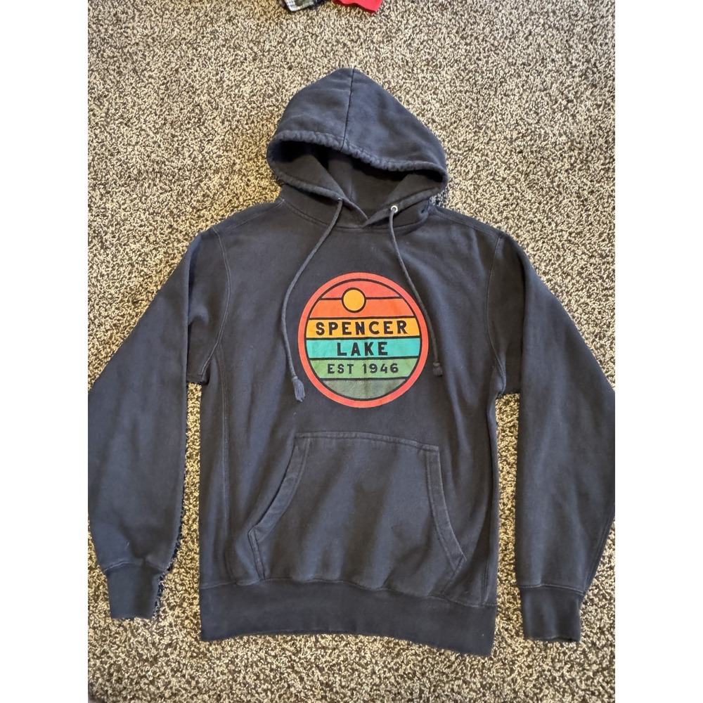 MV Sport Pro Weave Spencer Lake Camp Hoodie Mens Small S Gray Heavyweight Retro